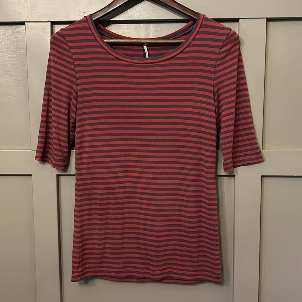 Free People Striped Leader of the Pack Tee in Cherry Combo Size Medium