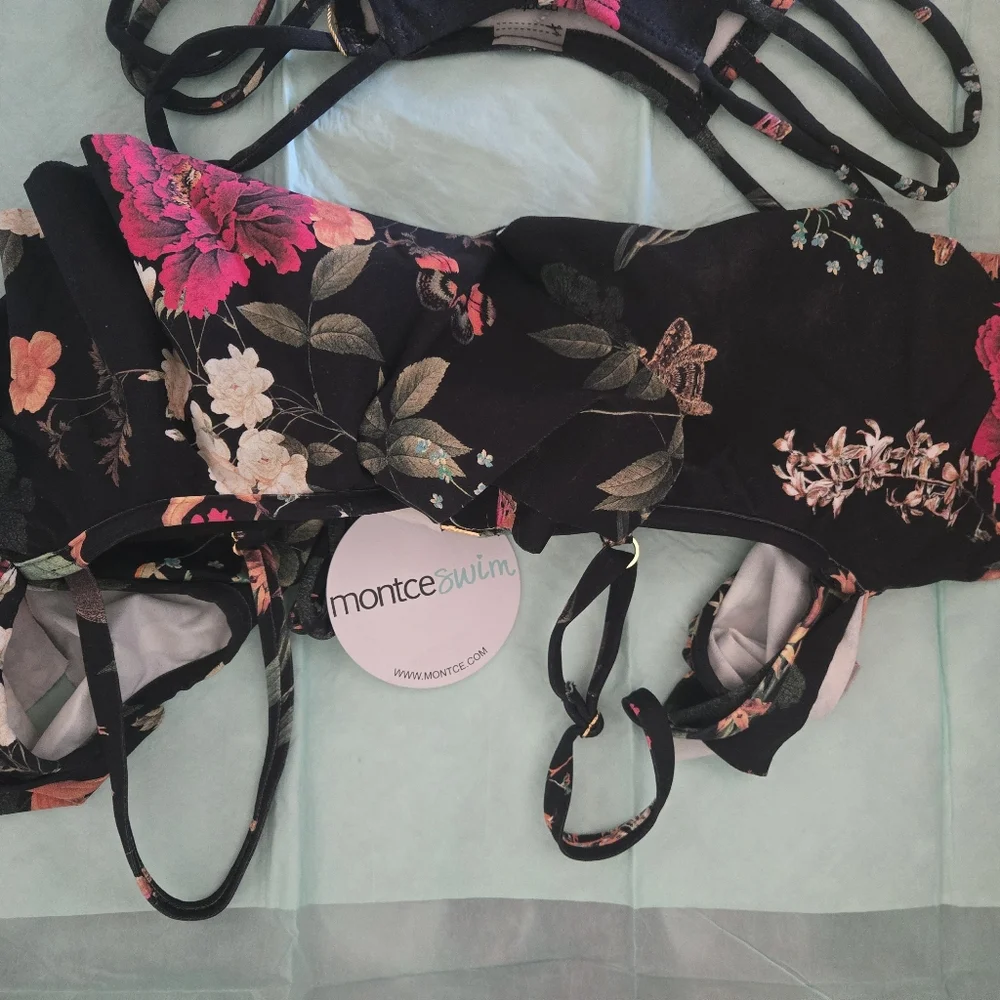 Black Floral Ruffle Bikini