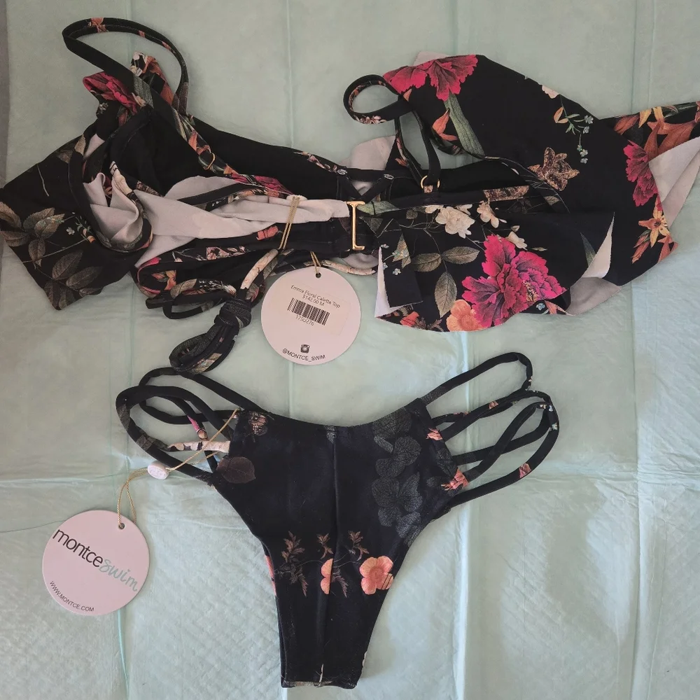 Black Floral Ruffle Bikini