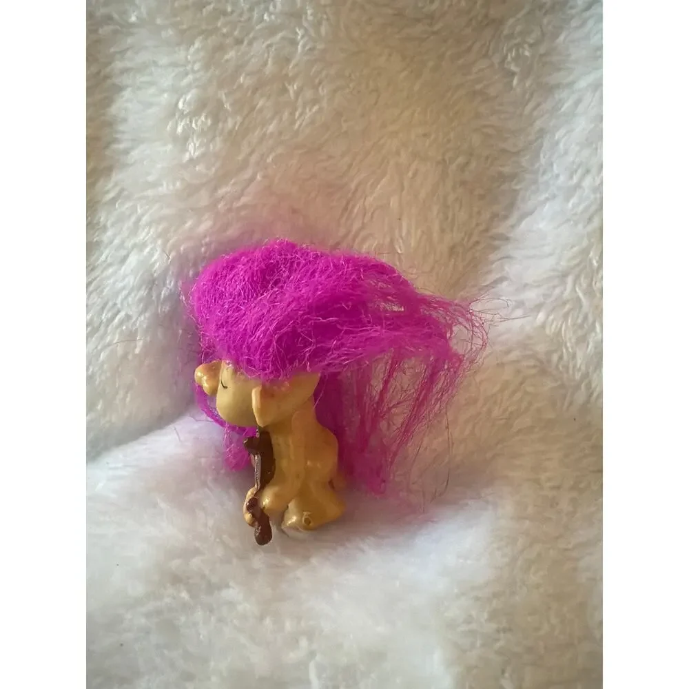 Vintage Troll Doll Violin Fiddle PVC Figure Pink Hair Mini 2