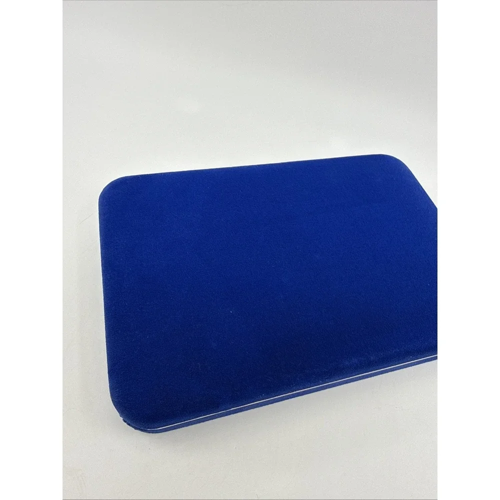 Vintage Clam Shell Blue Velvet Hinged Travel Jewelry Box Organizer 9x4