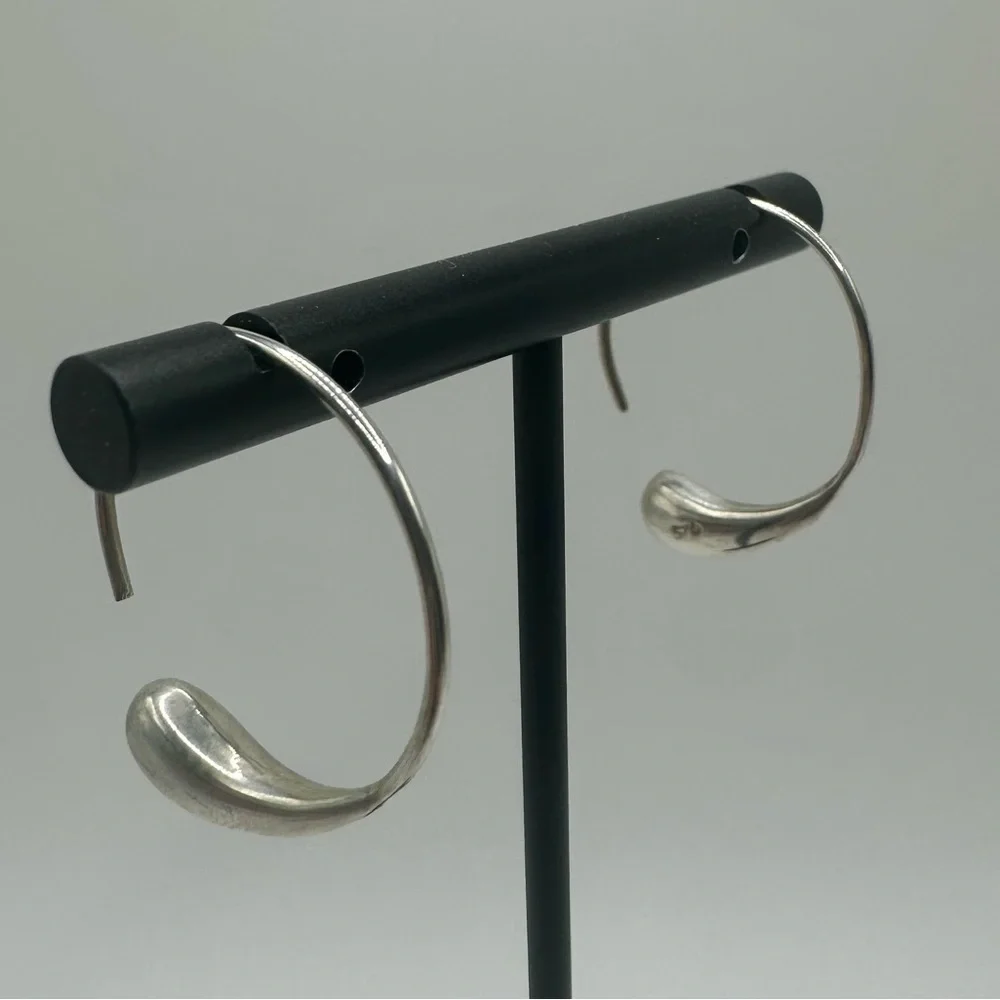 Sterling Silver 925 Earrings Teardrop Round Hoop Eternal Circle Luna Tear Drop