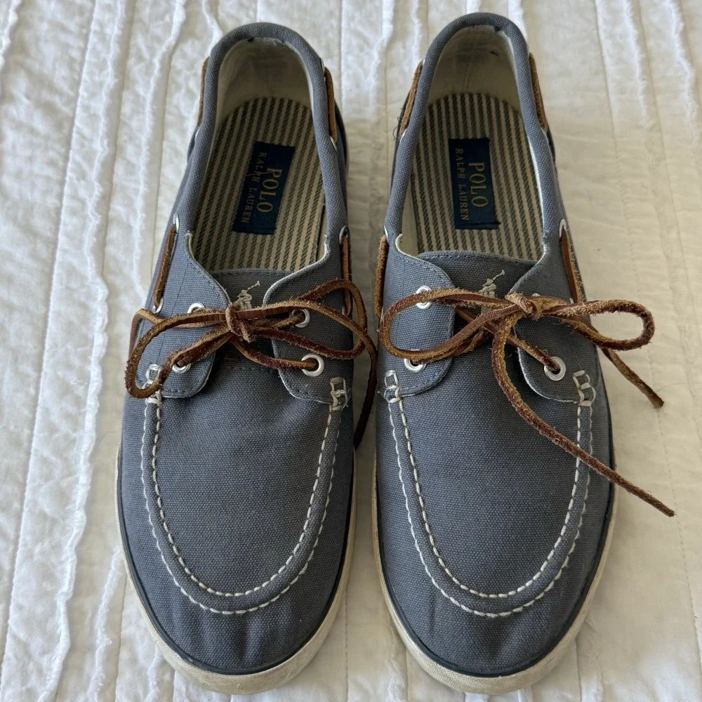 Ralph Lauren Polo Mens 10D Canvas Shoes‎ Leather Laces Boat Nautical Preppy