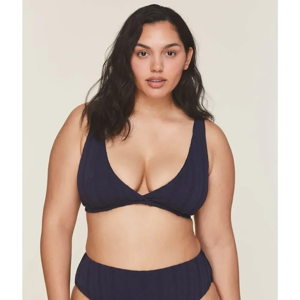 Andie Swim The Belmar Bikini Top In Navy Eyelet XS NWT
