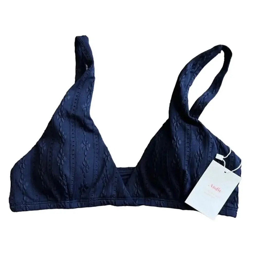 Andie Swim The Belmar Bikini Top In Navy Eyelet XS NWT