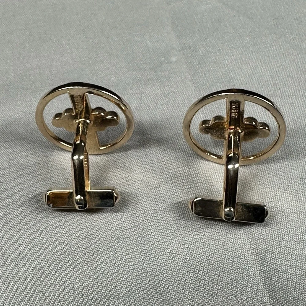 Vintage Swank Gold Tone Cufflinks Modernist Circle Bar‎ Design Mens Jewelry