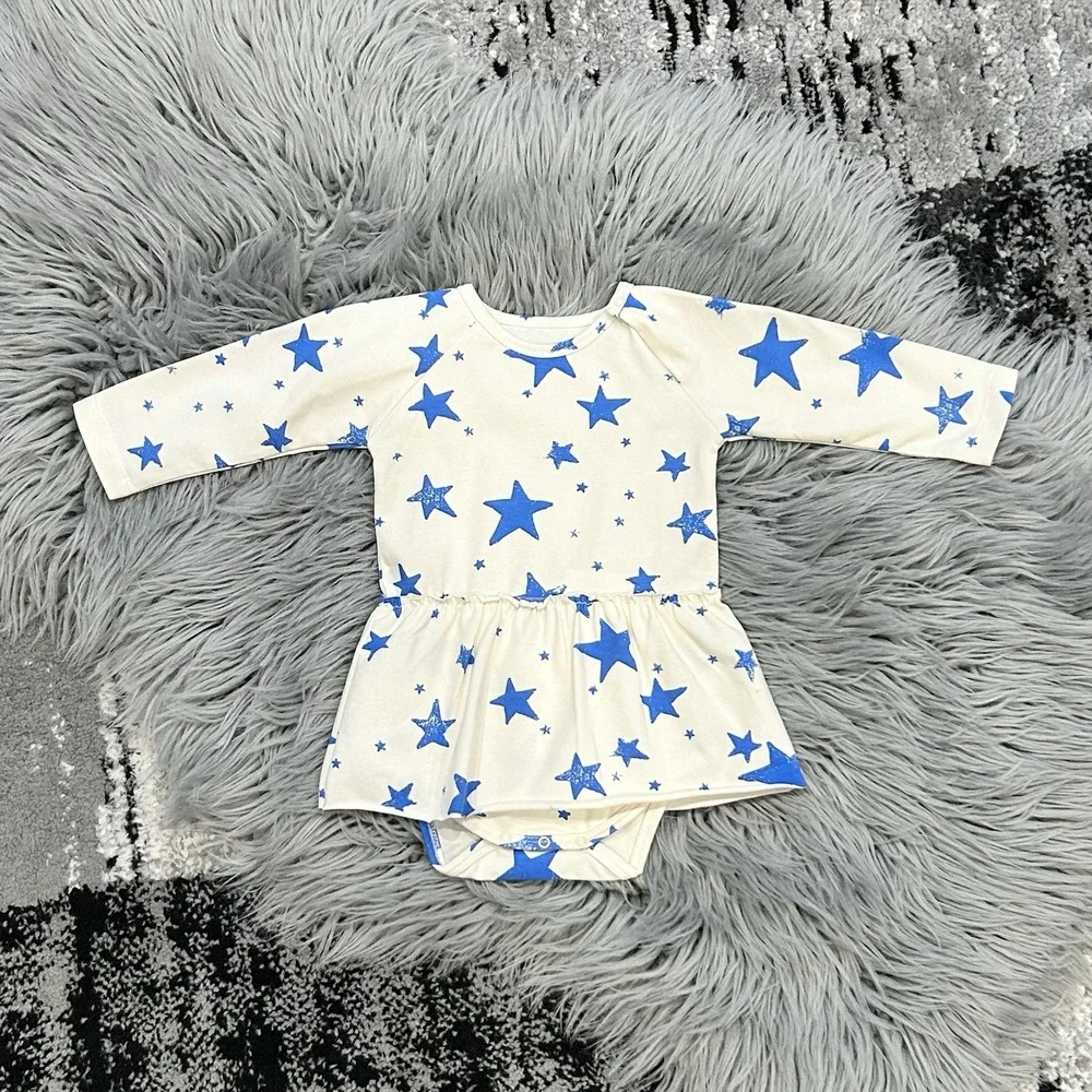 Noé & Zoë Berlin Baby Girls Blue Stars Pattern Skirted Bodysuit Size‎ 6-12month