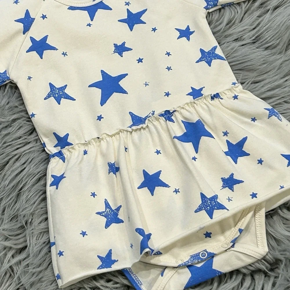 Noé & Zoë Berlin Baby Girls Blue Stars Pattern Skirted Bodysuit Size‎ 6-12month