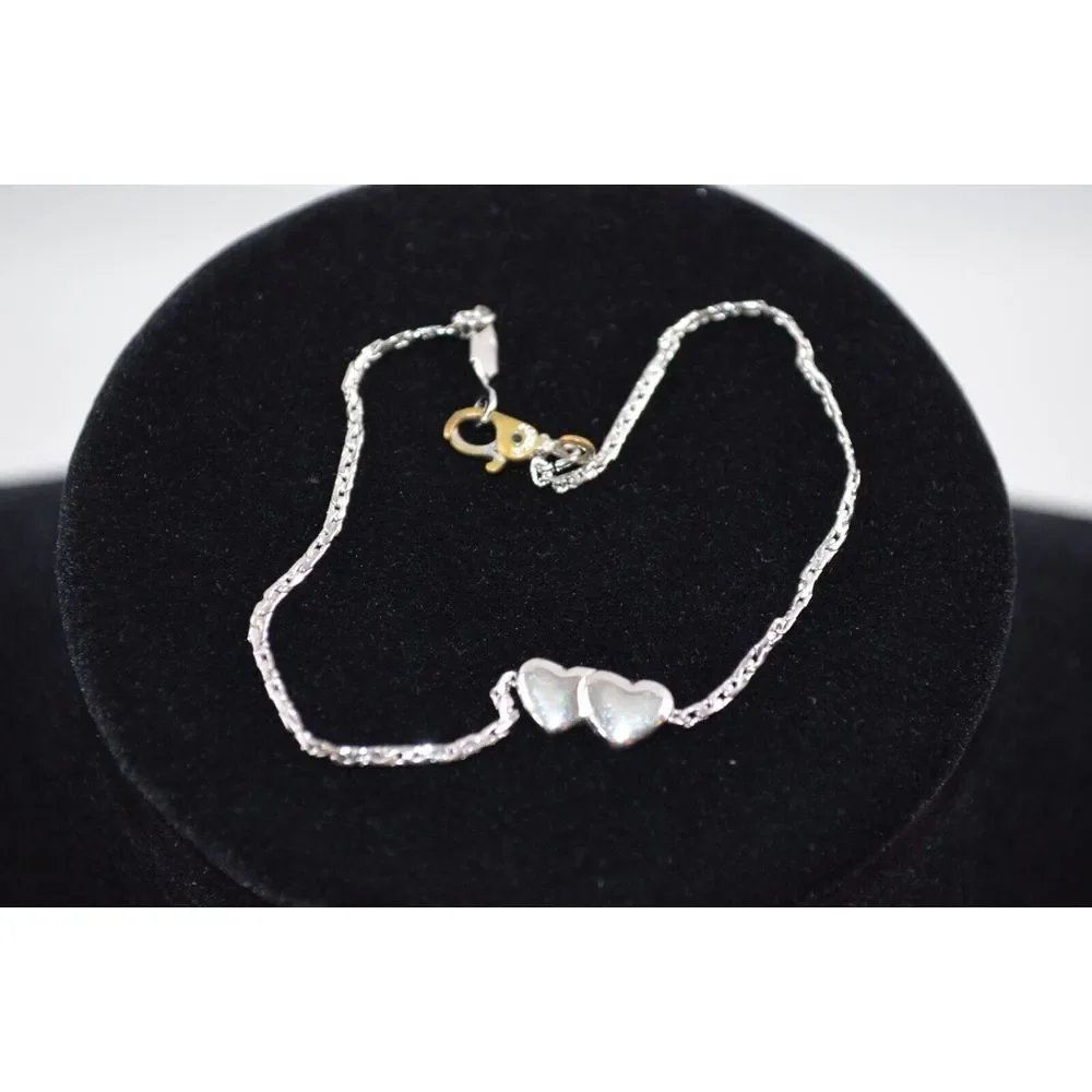 Vintage Monet Silver Tone with Double Hearts Bracelet  7