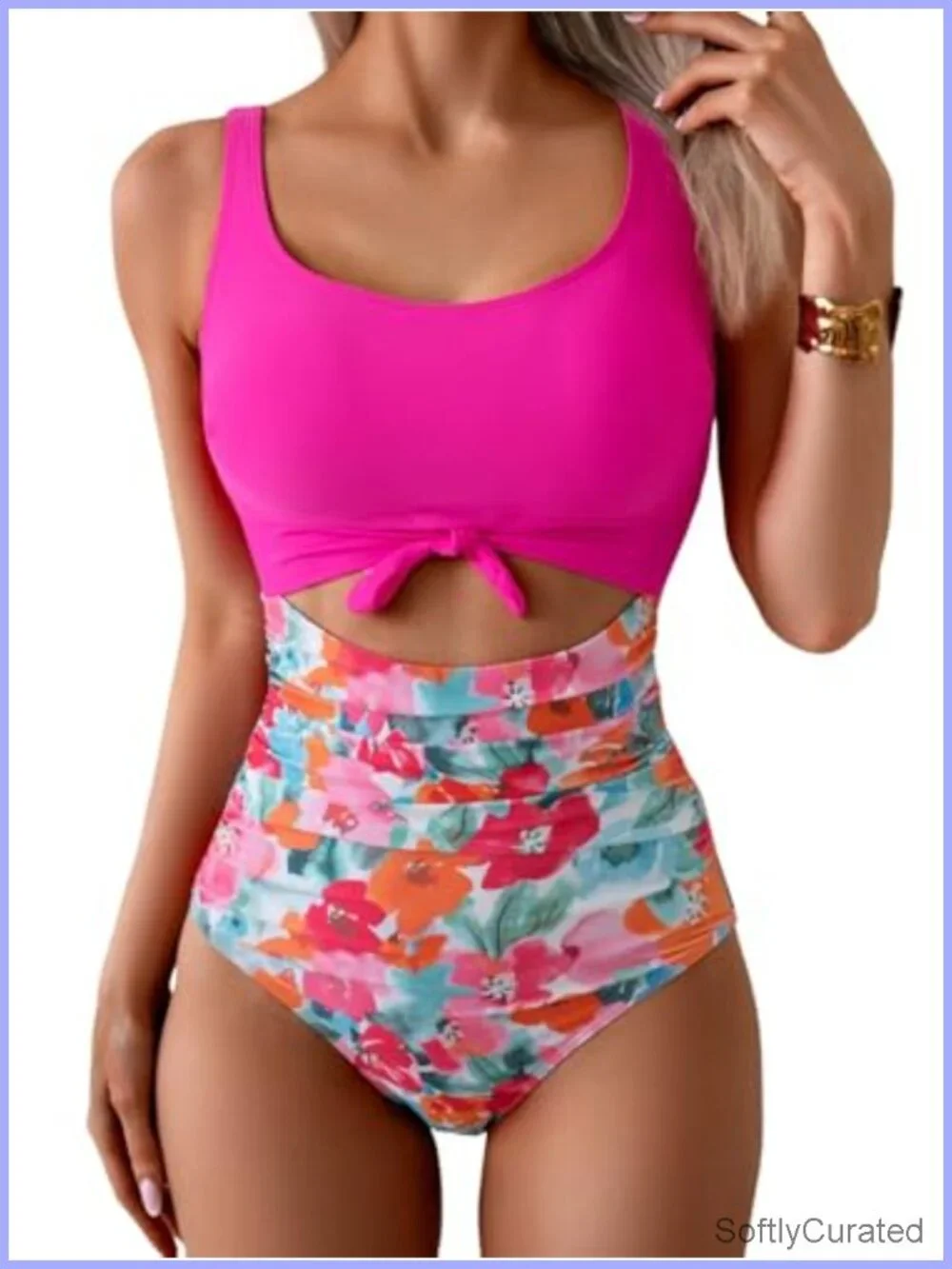 One Piece Swimsuit Tummy Control Slimming Cutout Tie Knot Swimwear