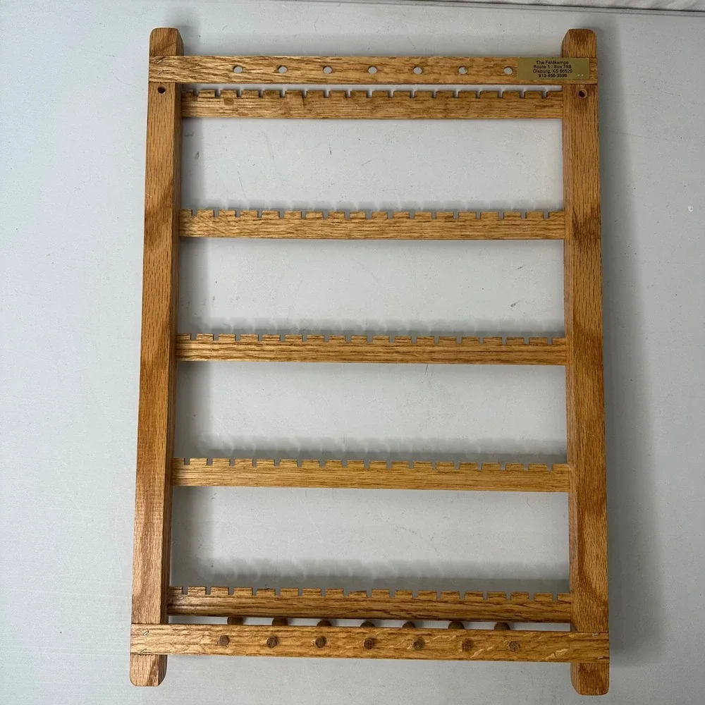 Vintage Oak Wood Wall Mount Jewelry Organizer Rack Earrings Holder