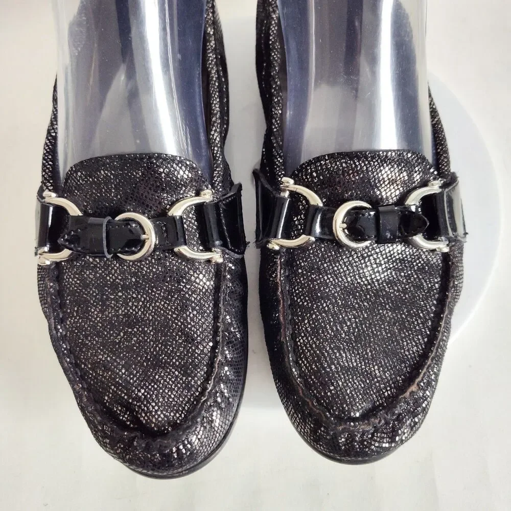 AGL Attilio Giusti Leombruni Shiny Black Soft Leather Horsebit Loafers 8‎ /38