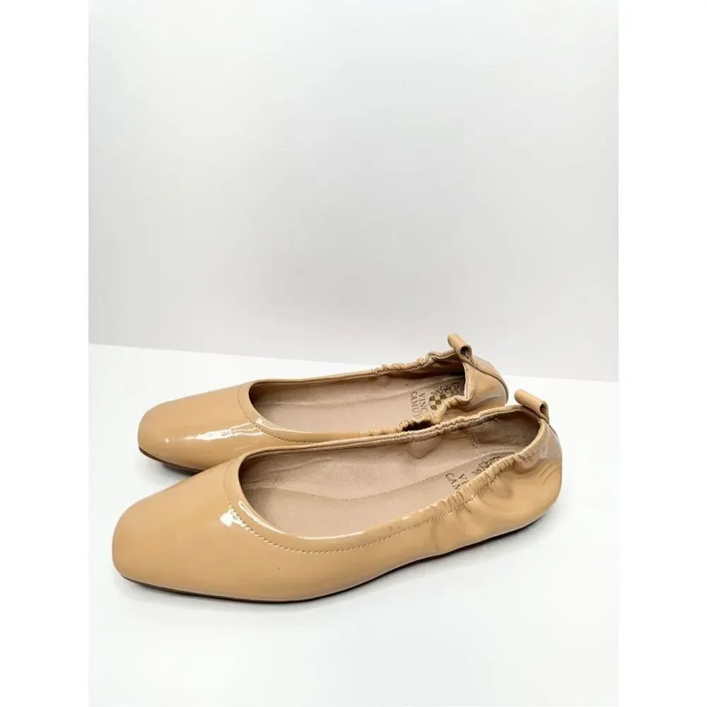 Vince Camuto Flats Womens Size 6 Tan Patent Leather Slip On‎ Ballet Shoes