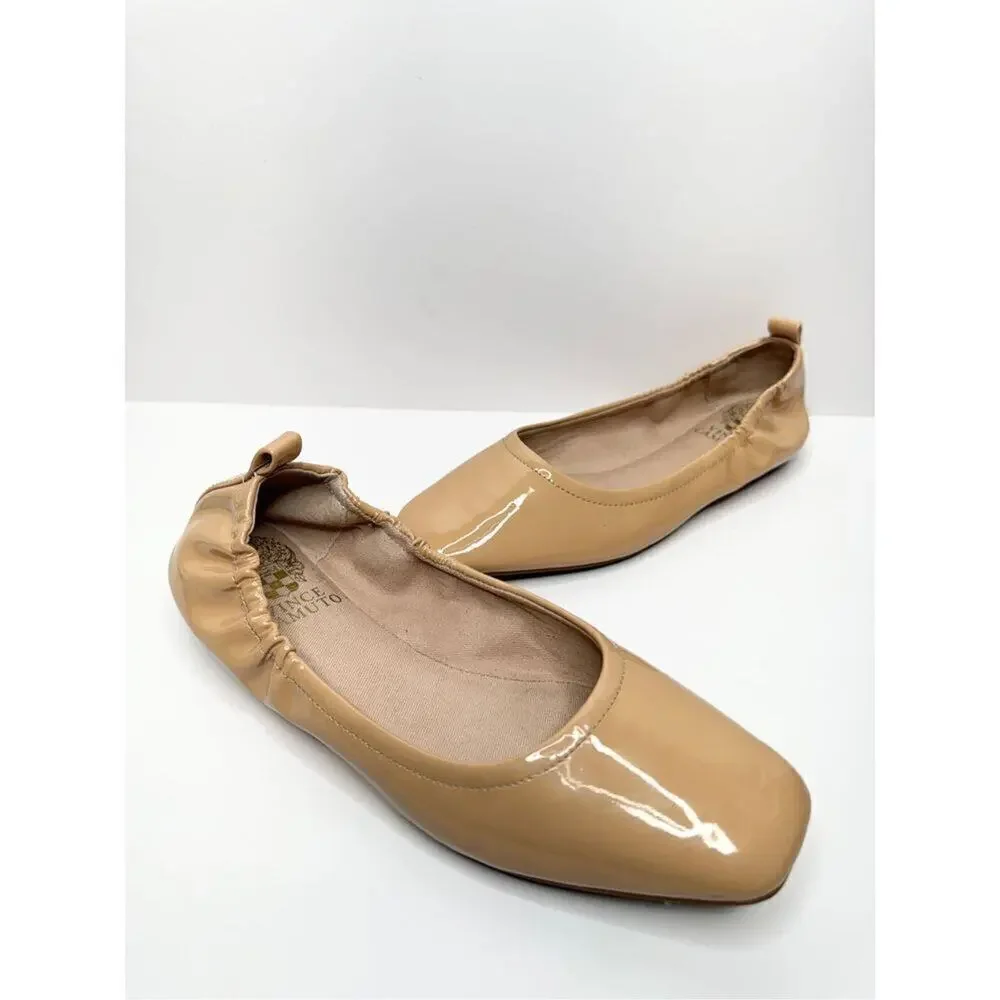 Vince Camuto Flats Womens Size 6 Tan Patent Leather Slip On‎ Ballet Shoes