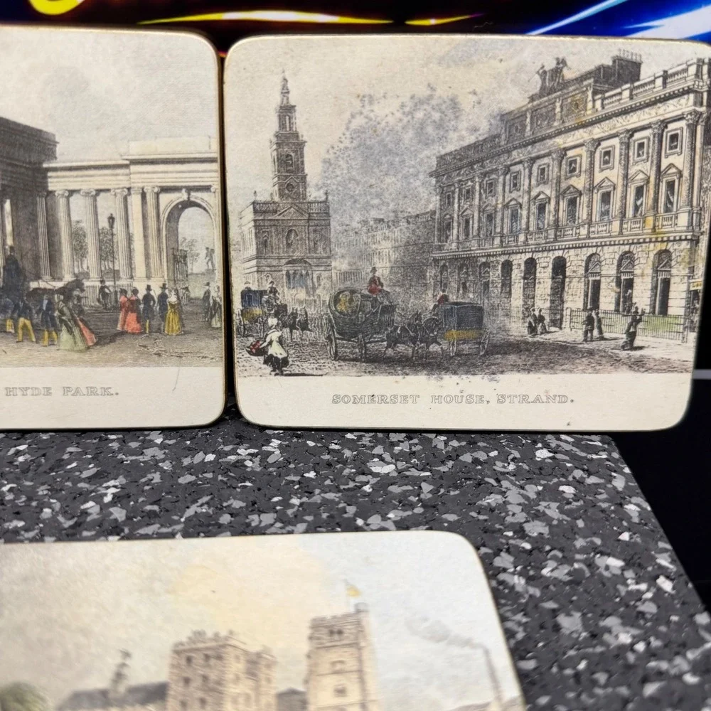 Vintage London Landmarks Coaster Set 3pc Somerset House Hyde Park Lambeth Palace