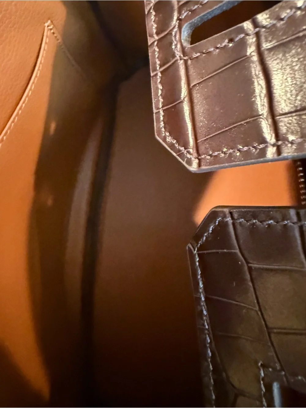 Structured Croc-Embossed Top-Handle Tote in Dark Brown