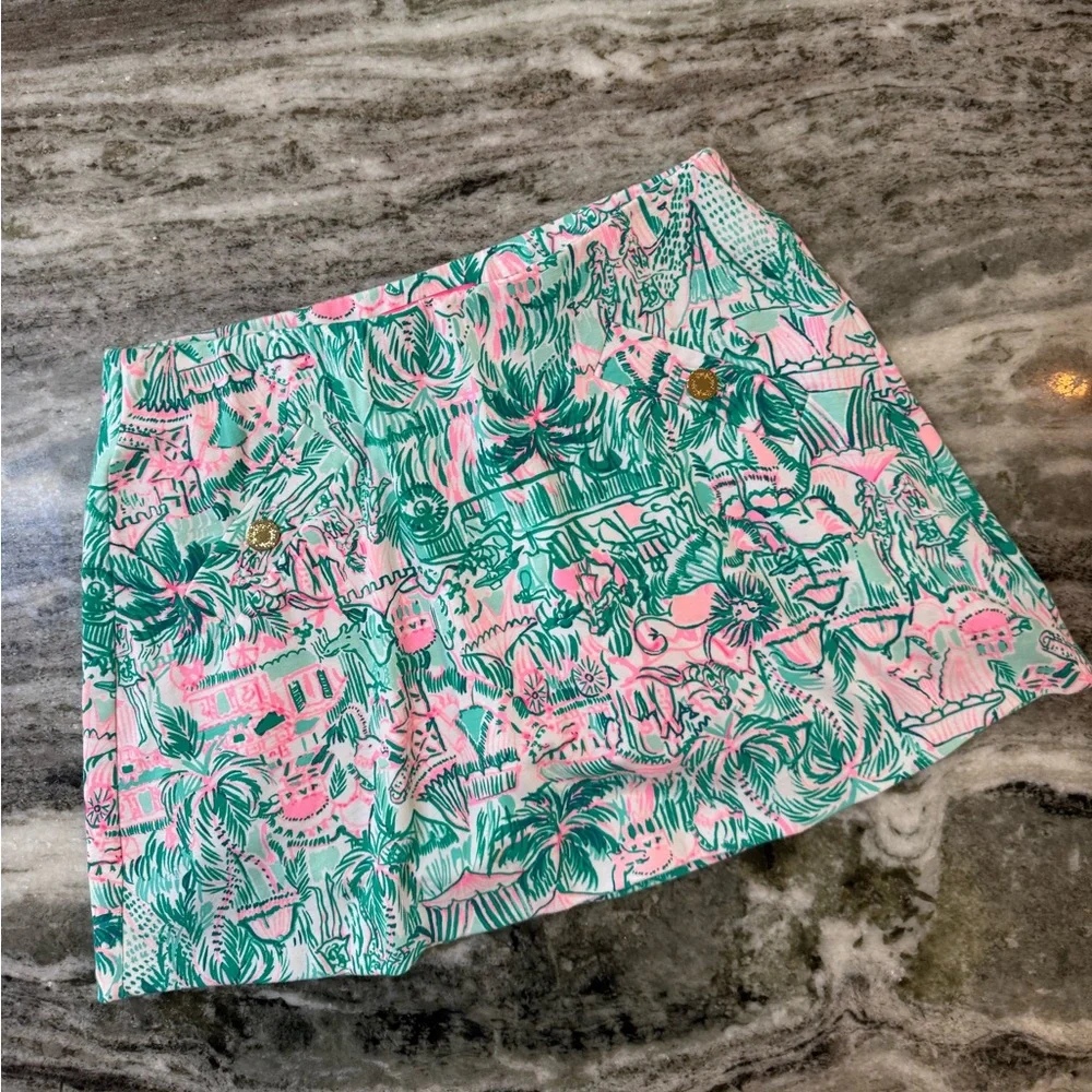 Lilly Pulitzer Pink and Green Printed Mini Skirt