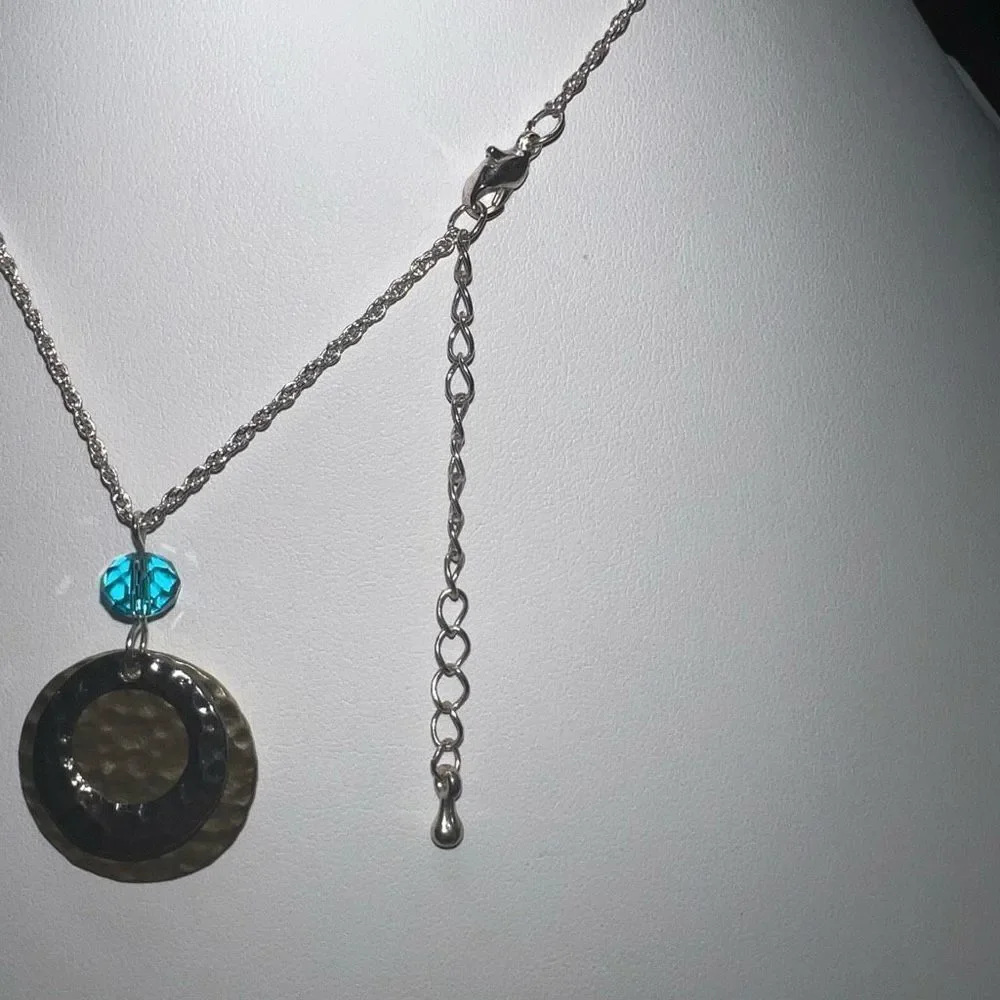 Silver and Gold Tone Hammered Disc Bead Charm Necklace