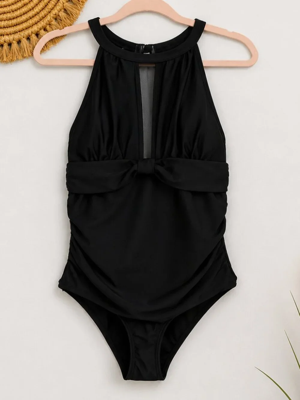 Dixperfect NEW Black High Neck Mesh Ruched Monokini Swimsuit SZ Medium Beach Mod