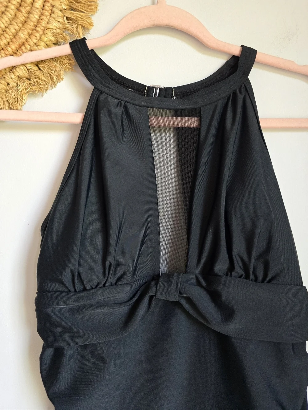 Dixperfect NEW Black High Neck Mesh Ruched Monokini Swimsuit SZ Medium Beach Mod