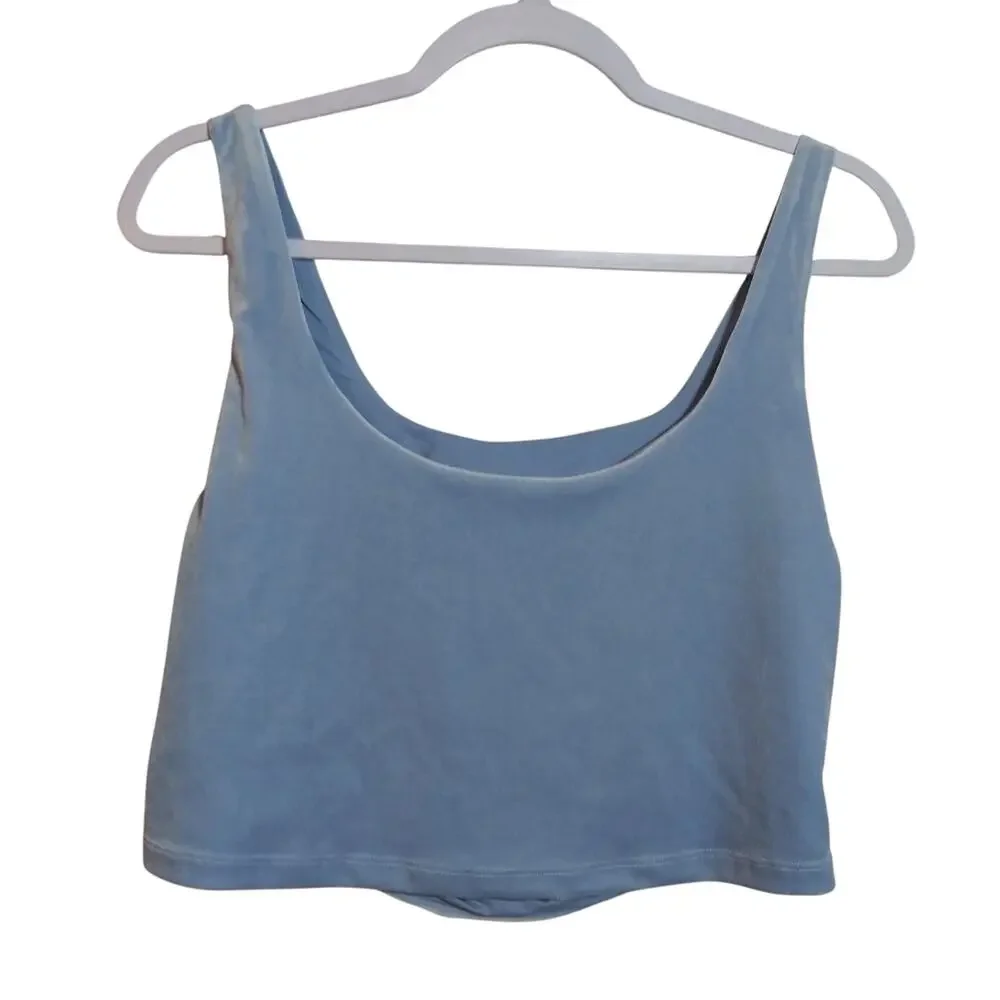 Athleta Plush Velvet Cut Out Crop A-C Scoop Neck Sports Bra In Blue Size XL