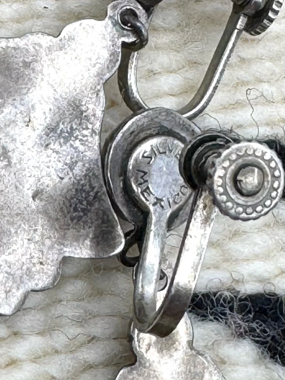 Antique 1920's Mexico Sterling Silver Screw Back Dangle Earrings