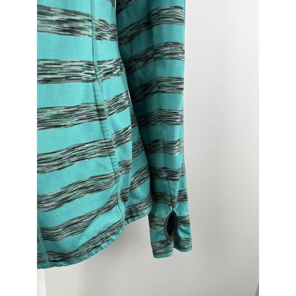 Lukka Teal and Grey Striped Zip Up‎ Jacket with Hood Large