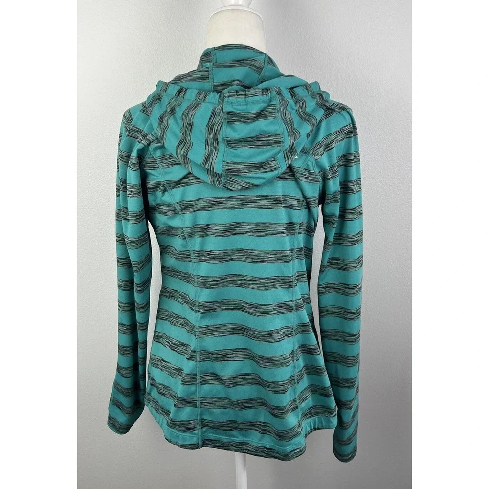 Lukka Teal and Grey Striped Zip Up‎ Jacket with Hood Large