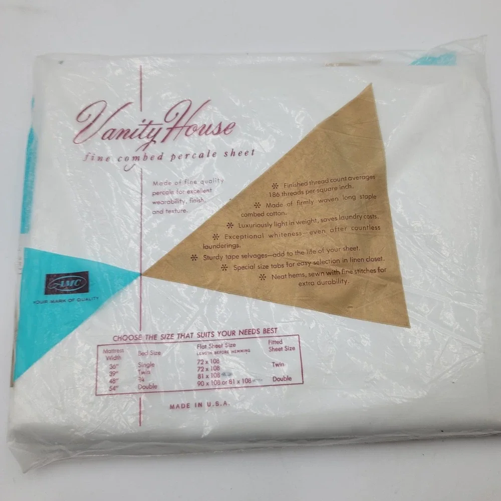 Vintage AMC Vanity House White Percale Flat Sheet 100% Cotton 81x108 USA Made