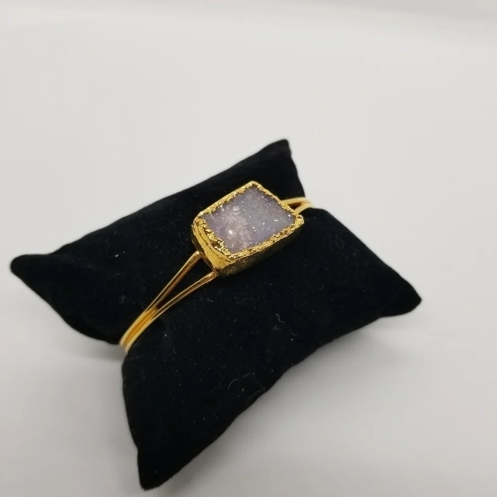 gold tone gray druzy cuff bracelet