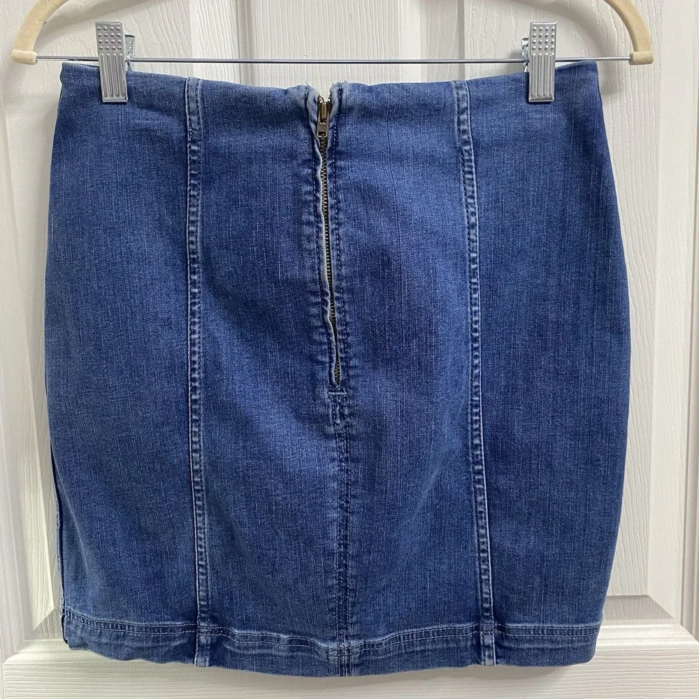 Free‎ People Modern Womens Blue Mini Skirt Denim Stretch Waist=29