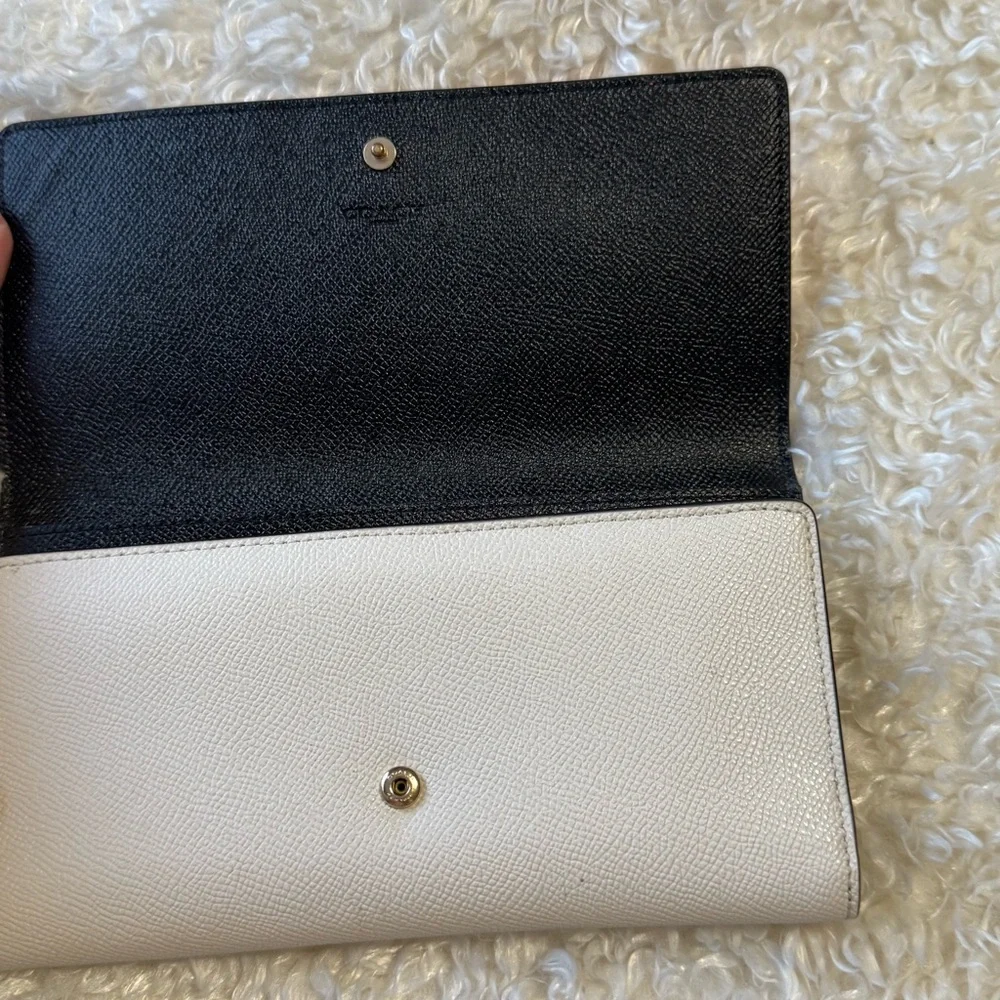 Coach Trifold Color Block Red & Cream Ivory Pebbled Leather Wallet