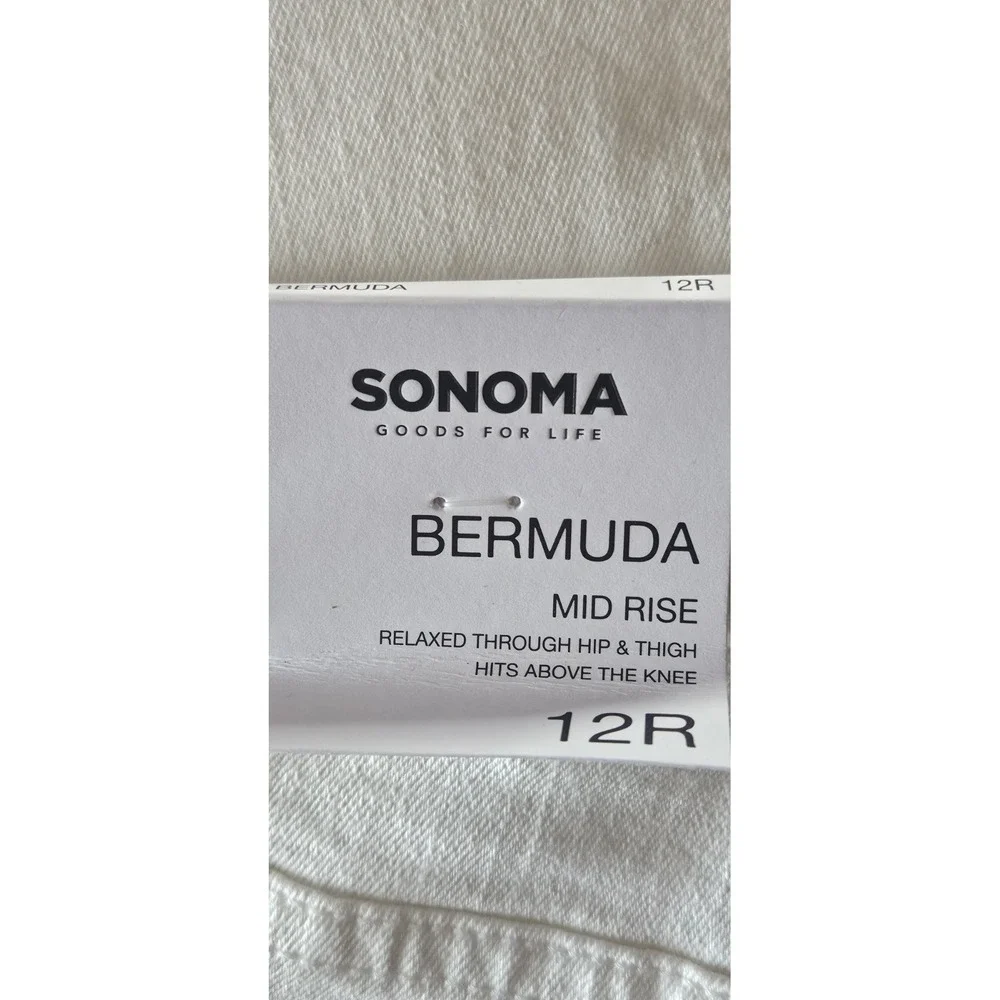 NWT SONOMA‎ white denim mid rise woman 12R cuffed Bermuda shorts inseam 9