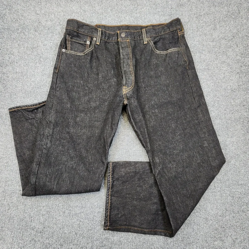 Levis 501 Original Fit Jeans Mens 38x30 (Fits 35x28) Black‎ Dark Wash Button Fly