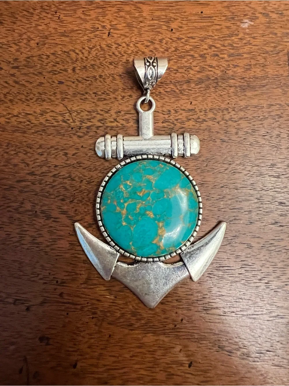 Turquoise Anchor Pendant Silver-Tone Nautical Necklace Charm