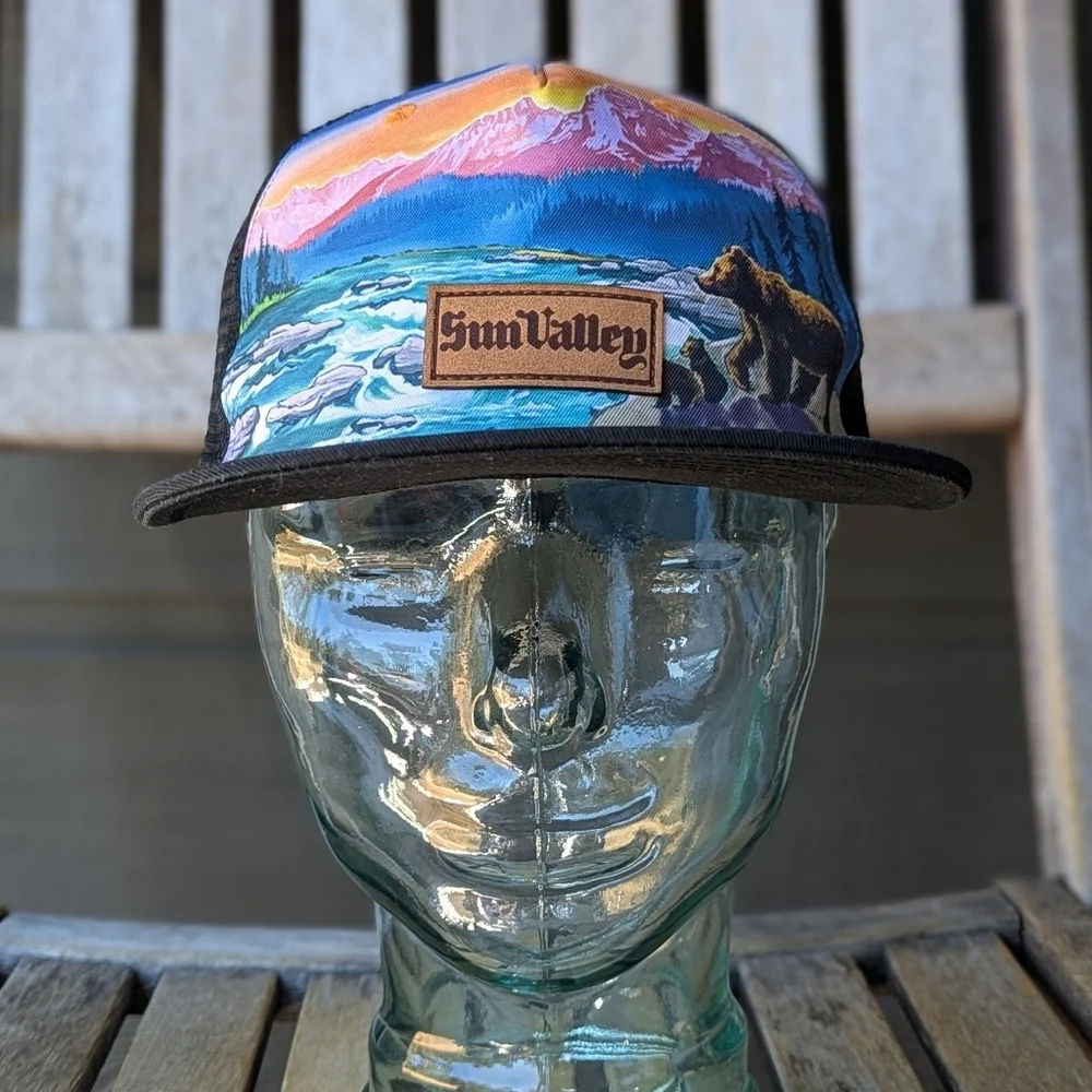 Locale Sun Valley Idaho Scenic Snapback Trucker Hat Unisex Bears Mountains Tree