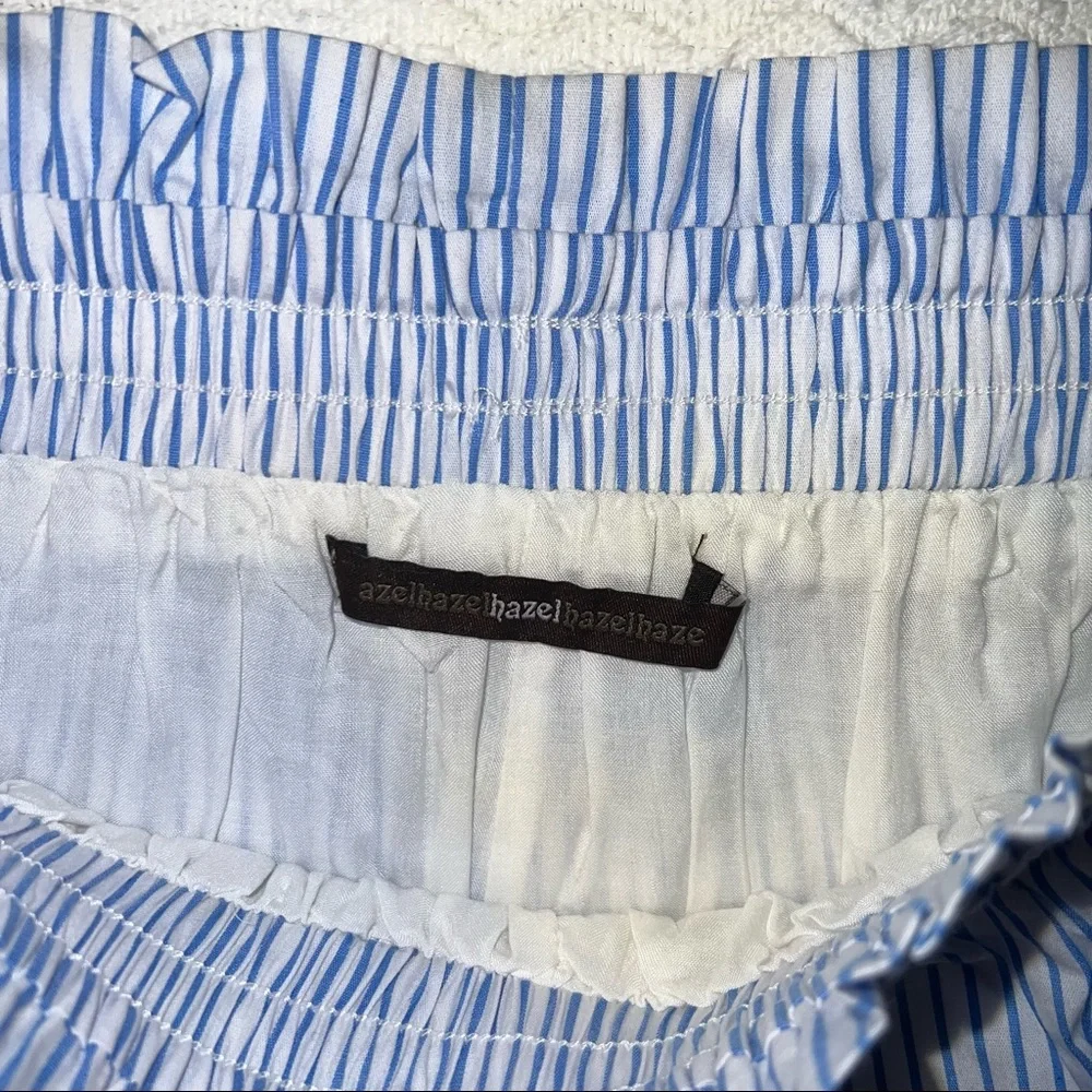 hazel Blue & White Striped Embroidered Pom Pom Shorts