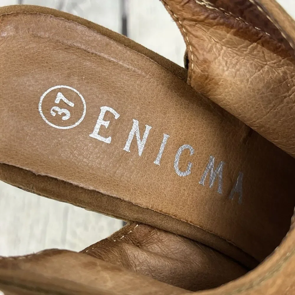 Enigma Fringe Wedge Sandal Womens Size 37 /6.5 US Brown Faux Suede Boho Hippie