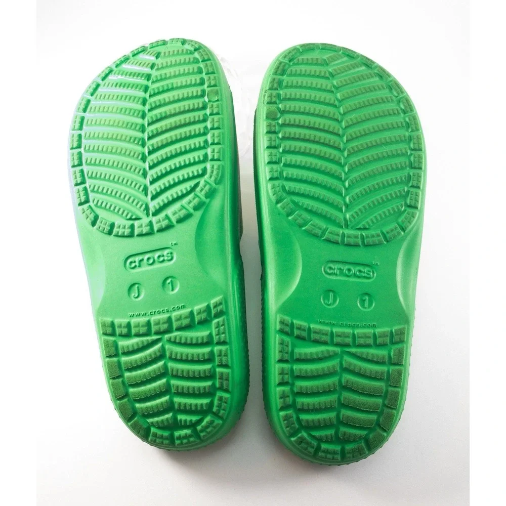 CROCS, Classic Zen Garden Rainbow Mushroom Slides, Green,  Junior Size 1