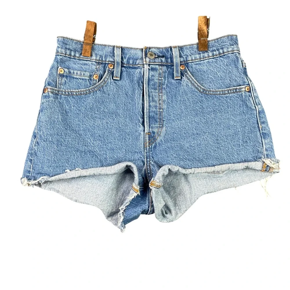Levi's 501 Original Cut Off Shorts Womens 29 Blue Denim High Rise Button Fly