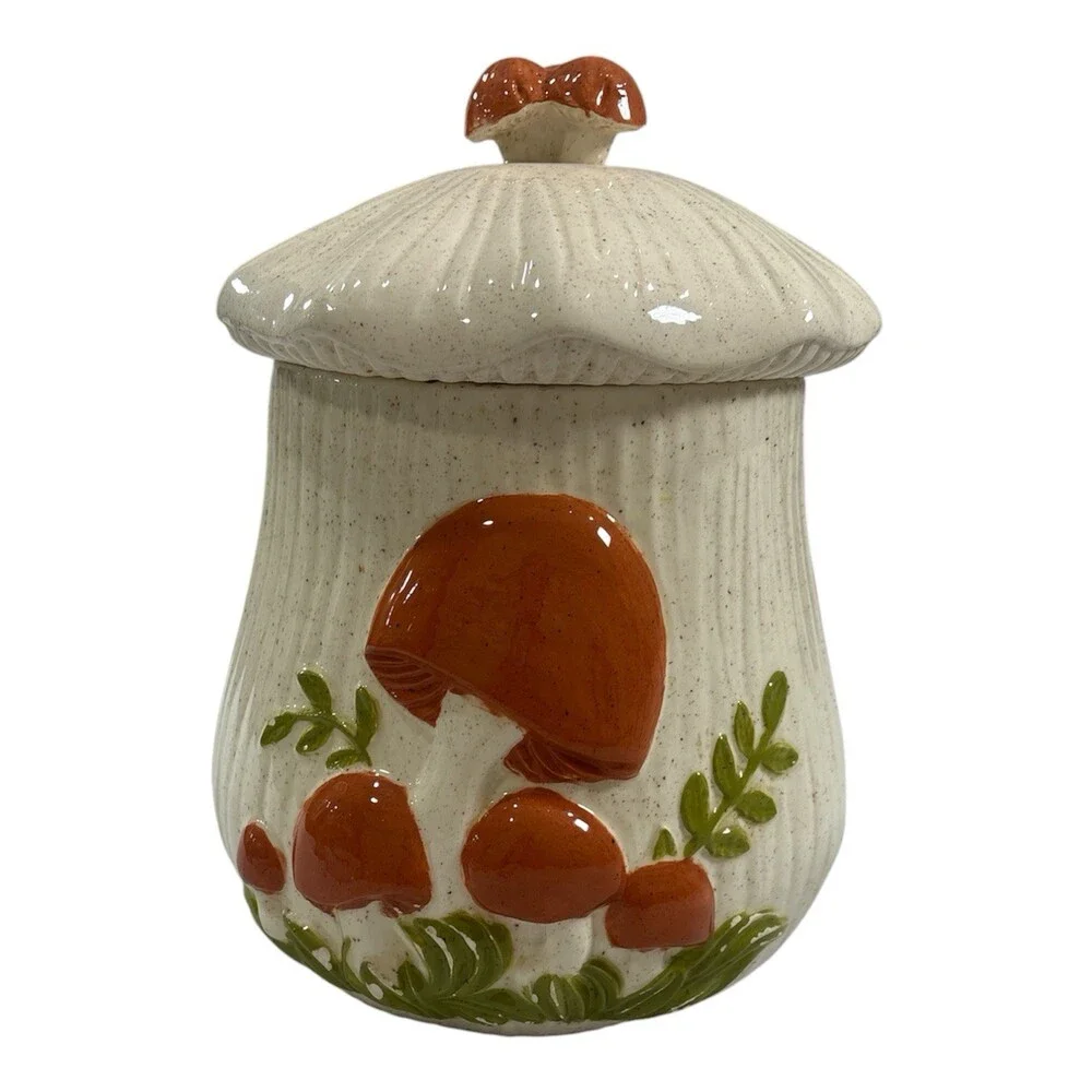 Vtg Arnel's Ceramic Mushroom Lidded Kitchen Jar / Canister -11”Including Lid