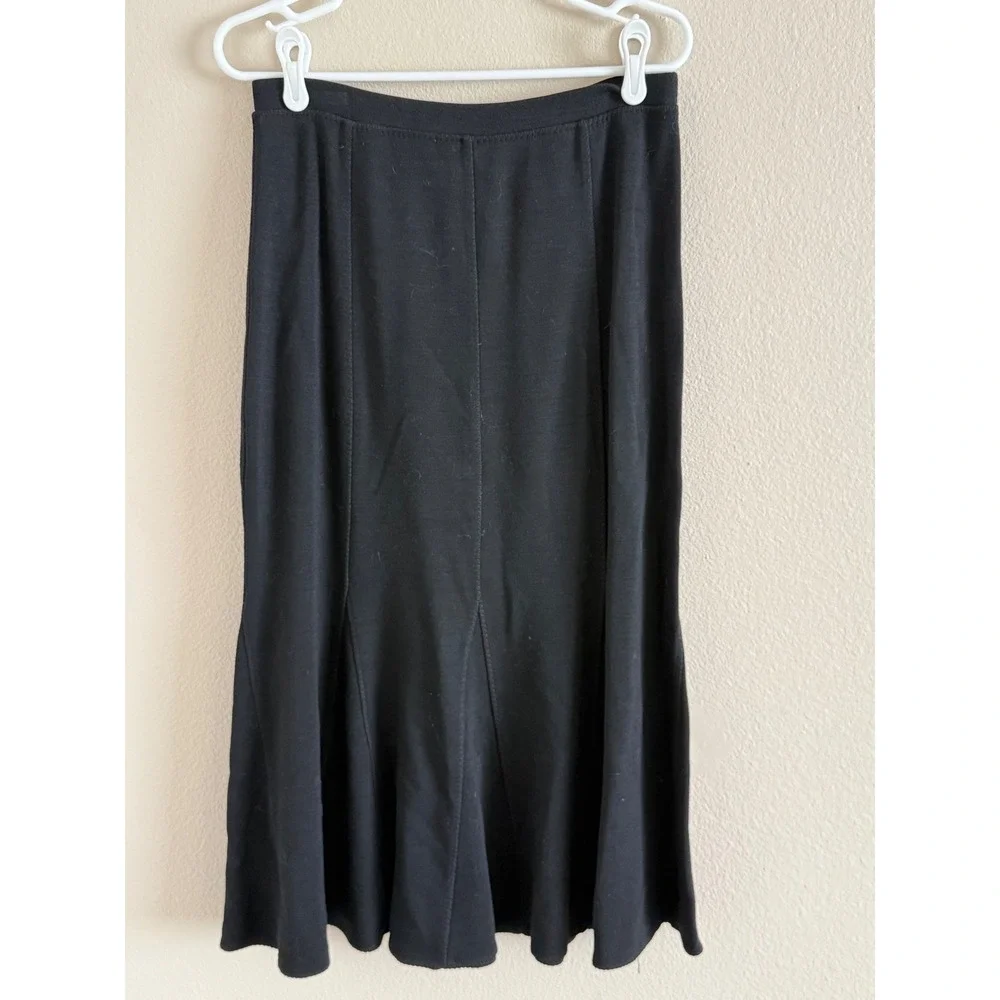 Eileen Fisher Black Italian Fabric Paneled Flare Midi Skirt‎ Womens Small S