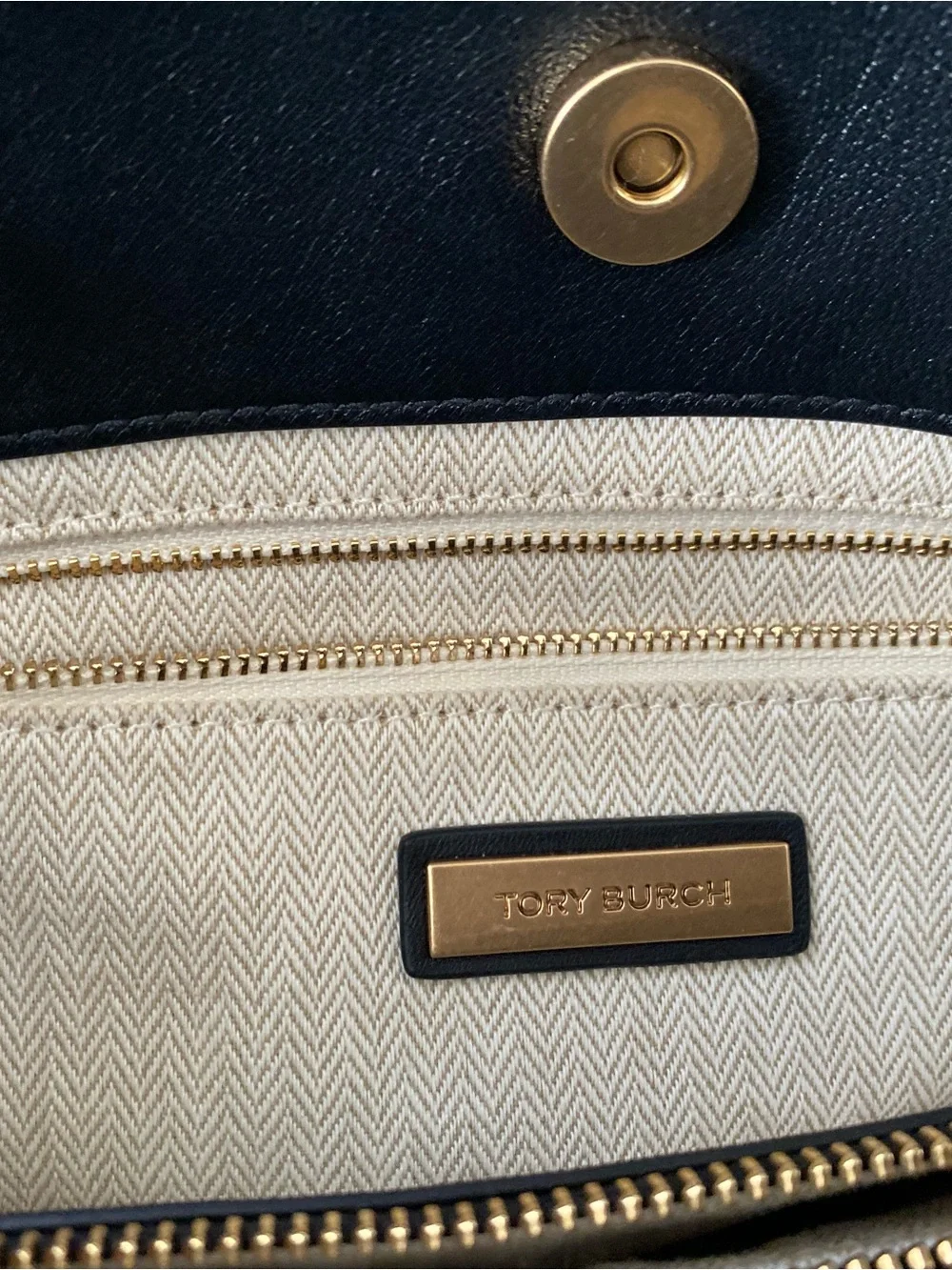 Tory Burch Black Quilted Leather Shoulder Bag with Gold Logo and Chain