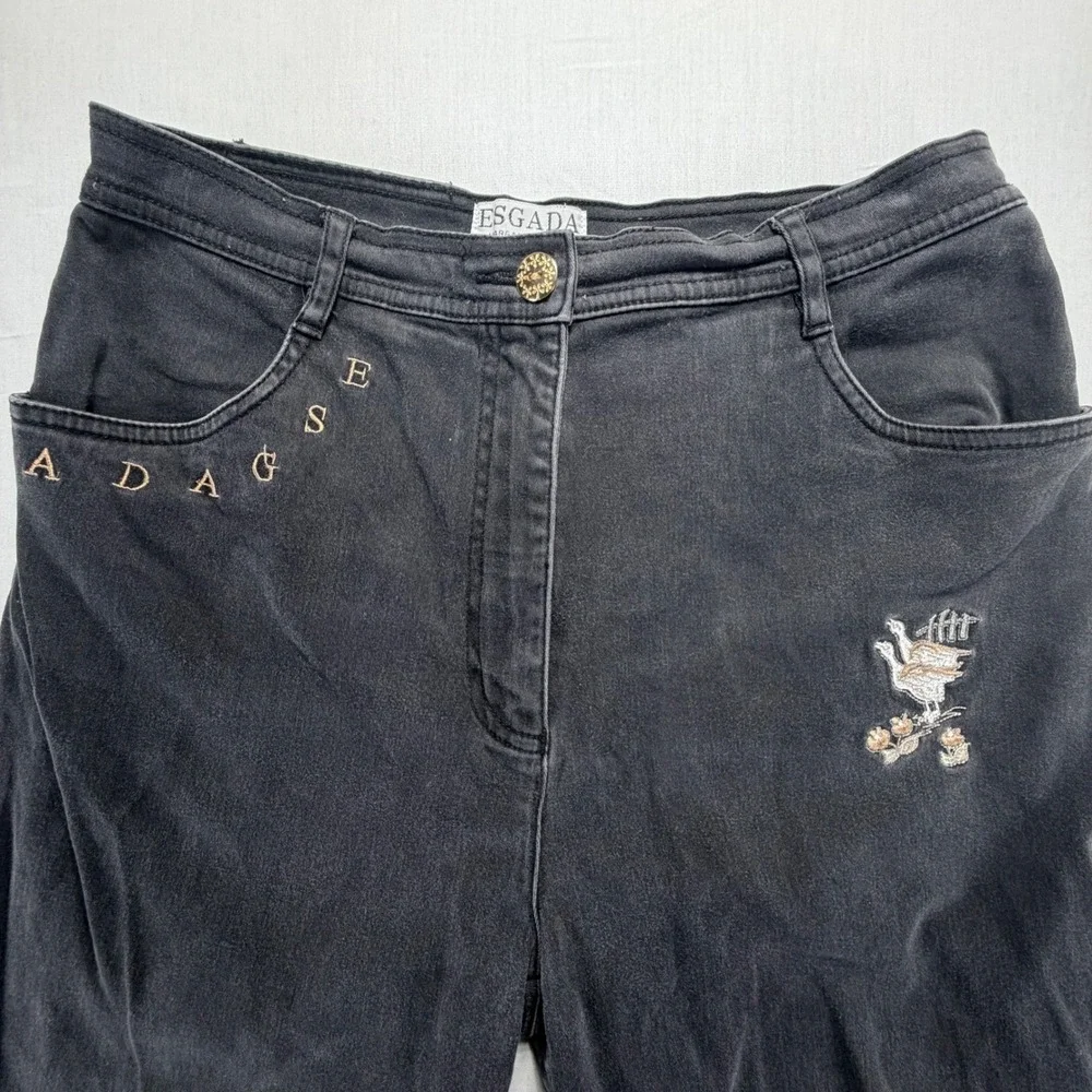 ESGADA Black Denim Jeans Embroidered Logo Duck Detail Women's EUR 40 US 4‎