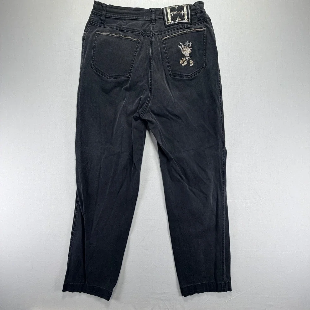 ESGADA Black Denim Jeans Embroidered Logo Duck Detail Women's EUR 40 US 4‎