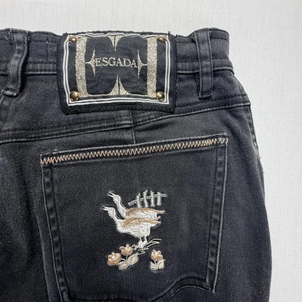 ESGADA Black Denim Jeans Embroidered Logo Duck Detail Women's EUR 40 US 4‎