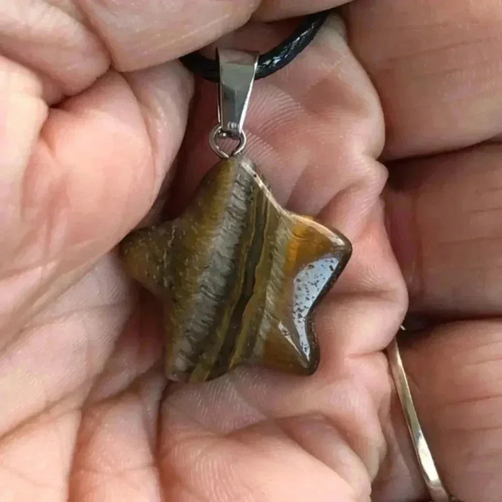 Tiger Eye Star Pendant Leather Necklace NWT