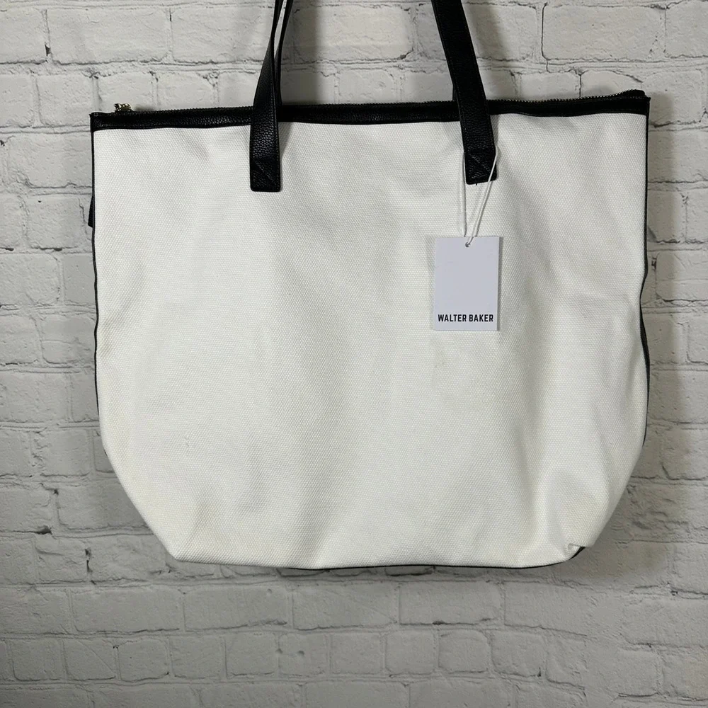 Walter‎ Baker Carly Bag Natural Canvas Black Trim Tassel Zip Tote BP231WTBWKNDR