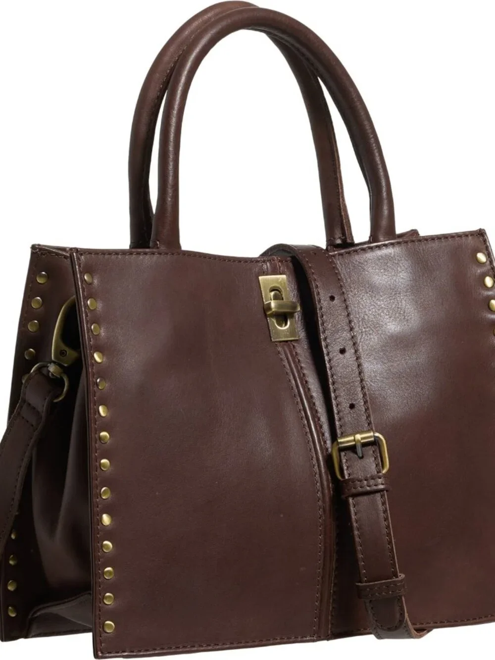NEW MARTA PONTI Studded Satchel in Chocolate Leather Crossbody Strap NWT