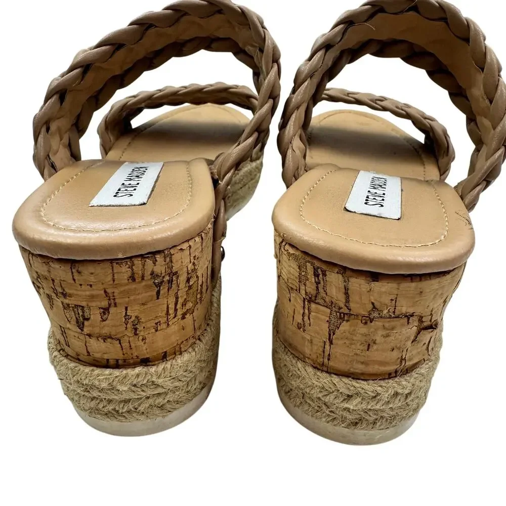 Steve Madden Zilda Braided Cork Wedge Slip On Platform Sandals Women's Size 9